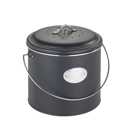 WENKO Poubelle de Compost Mod. Nero 6 L | Composteur de Cuisine avec Couvercle et filtres à Charbon | 3 filtres Inclus pour neut