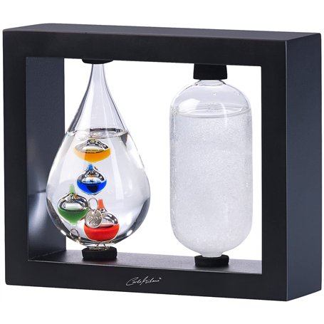 Thermomètre de Galilée et baromètre de Fitzroy avec cadre en bois [Carlo Milano]