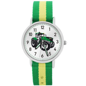 Pacific Time Montre-bracelet pour enfant garçon tracteur pour enfant - Vert - Bracelet textile vert jaune - Aiguilles lumineuses Pacific Time Montre-bracelet pour enfant garçon tracteur pour enfant - Vert - Bracelet textile vert jaune - Aiguilles lumineuses