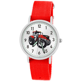 Pacific Time Montre-bracelet pour enfant garçon tracteur rouge tracteur montre enfant voiture voiture bracelet textile aiguilles Pacific Time Montre-bracelet pour enfant garçon tracteur rouge tracteur montre enfant voiture voiture bracelet textile aiguilles