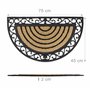 Relaxdays Paillasson fibres de coco 75x45 cm tapis de sol antidérapant demi-rond rayé motifs résistant aux intempéries, noir/nat