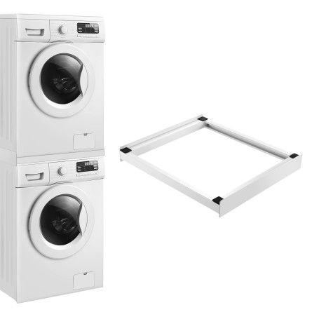 [en.casa] Kit de Superposition Universel Cadre pour Lave-Linge Sèche-Linge Standard 60 cm Machine à Laver Acier Laqué Blanc