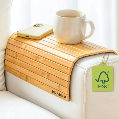 Praknu Plateau de Canapé Flexible en Bois pour Chaque Accoudoir - Bambou Certifié FSC® - Antidérapant & Réglable - Parfait pour