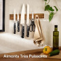 Praknu Porte Couteaux Aimanté Autocollante - 40 cm en Bois d’Acacia – Avec 3 Crochets Magnétiques - Barre Murale pour Jusqu’à 8