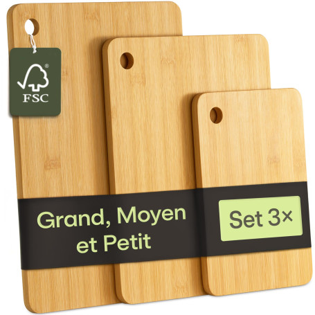 Praknu Planche à Découper en Bois - 3 Pièces de Planche Polyvalentes et Robustes en Bambou FSC® pour Légumes