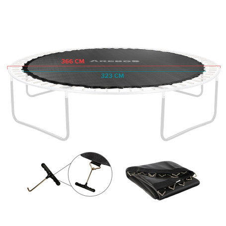AREBOS Tapis de Saut pour Trampoline Ø 323 cm | pour Trampolines de Ø 366 cm
