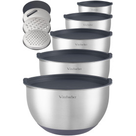 Winzbacher Lot de 5 saladiers en acier inoxydable avec couvercle - 1 l + 1