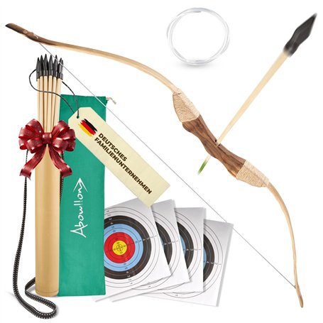 Abowllon® Kit Arc et Flèches Enfant - Arc en Bois avec 10 Flèches