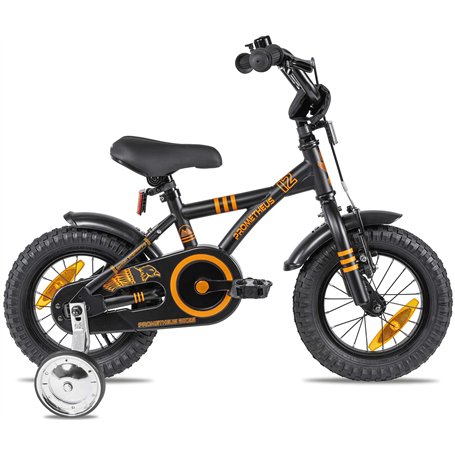 PROMETHEUS BICYCLES Velo Enfant 3 Ans Garcon vélo Fille 12 Pouces a Roulette pour 3 a 5 Ans - BMX en Noir Mat Orange