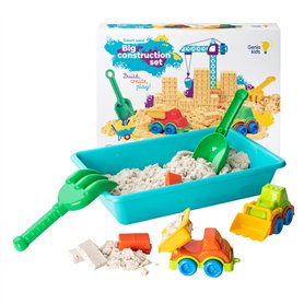 Kit Sable Magique Chantier de Construction 1Kg avec Bac à Sable, Camion, Tractopelle, Pelle, Râteau et Briques Sable magique pou Kit Sable Magique Chantier de Construction 1Kg avec Bac à Sable