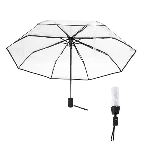 Juwacoo Parapluie de poche automatique transparent - Résistant aux tempêtes - Mini parapluie automatique - Design noir