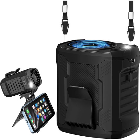 COTOP Ventilateur portable de table, de cou, de taille ou de bureau, 7000 tours/minute avec 4 vitesses, lampe de poche et suppor