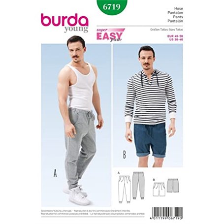 Burda Patron de couture facile 6719 pour pantalons et shorts décontractés pour homme