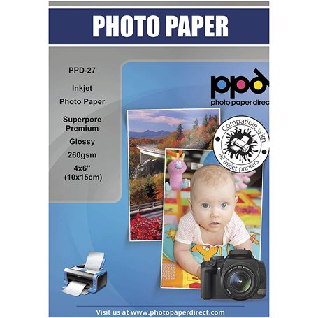 PPD 6x4” x 100 Papiers Photo PREMIUM Brillant 260g Jet d' Encre