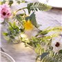 Lights4fun Guirlande de Printemps Pré-Illuminée de 1,8 m avec Feuillage et Fleurs Artificiels et 20 LED Blanc Chaud à Piles avec