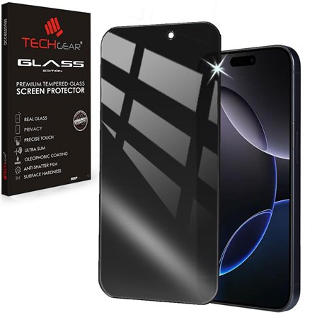 TECHGEAR Protection d'écran anti-espion pour iPhone 16 Pro - Filtre de confidentialité en verre trempé véritable - Compatible av