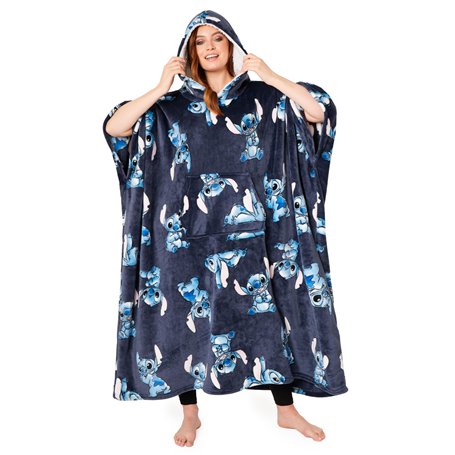 Disney Pull Plaid Femme Stitch Plaid à Manche en Polaire Sweat Poncho Polaire Oversize Long Taille Unique Adulte Ado