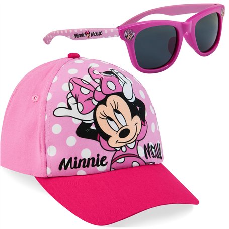 Disney 100% UV Lunettes de Soleil Fille et Ensemble Réglable Casquette (Rose Minnie)