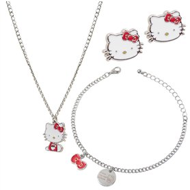 Hello Kitty Parure Bijoux Enfants Fille, Collier, Bracelet et Boucles d’Oreilles - Cadeau Ado Fille Hello Kitty Parure Bijoux Enfants Fille