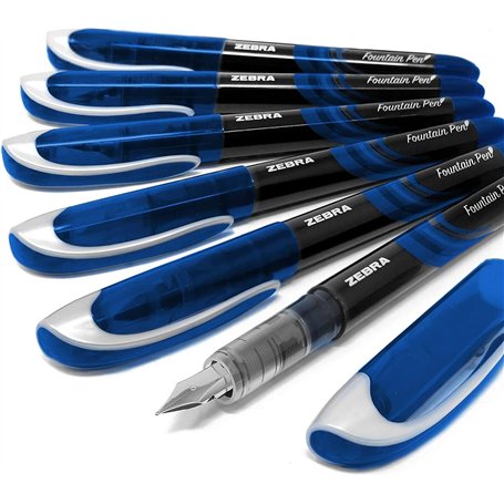 Zebra Fuente Lot de 6 Stylos plume jetables Encre bleue