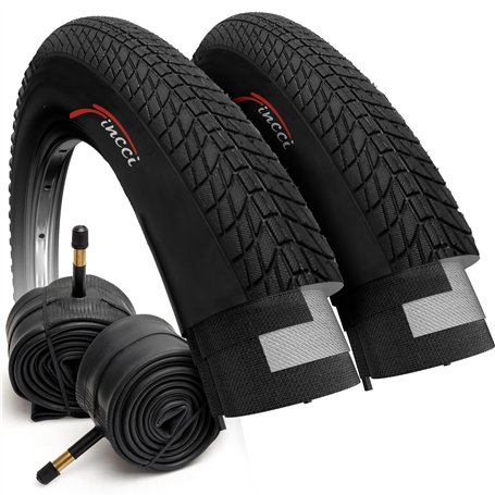 Fincci Pneu BMX 20 Pouces - Set Pneus 20 x 1.75 Pouces avec Chambre à Air 20 Schrader