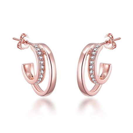 Boucles d'oreilles doubles créoles ouvertes plaquées or rose créées avec des cristaux Zircondia®