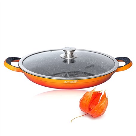 INTIGNIS Poêle à paella avec couvercle | 36cm | Grande | Compatible avec l'induction | Revêtement céramique antiadhésif | Résist