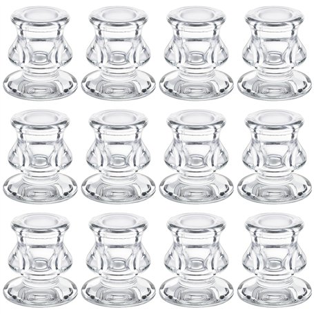 Belle Vous Lot de 12 Bougeoirs en Verre Transparent - Ensemble de Chandelier Verre Élégants - Décoration de Centre de Table pour