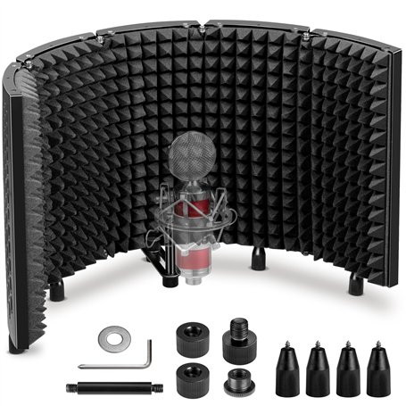 CAHAYA Isolation acoustique à 5 panneaux - Microphone réglable à 180 ° - Filtre pop - Absorbe le bruit - Pliable - Panneau d'iso
