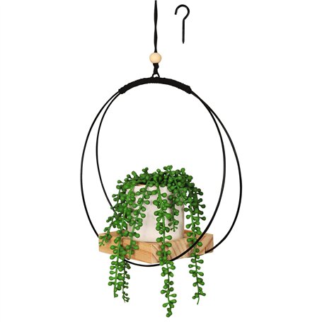 BELLE VOUS Suspension Macramé pour Plante - Suspension Macrame 107 cm avec Base en Bois - Support Pot de Fleurs et Plantes Intér