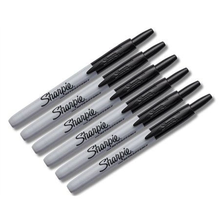 Sharpie Marqueurs permanents rétractables Pointe fine | Noir | 6 comptes