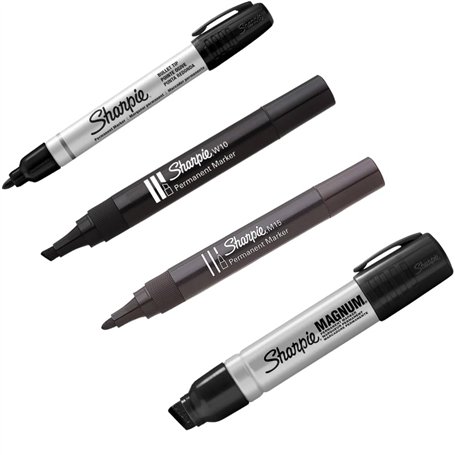 Sharpie Lot de 4 marqueurs permanents techniques professionnels | Pointe ogive et biseautée | Pour les surfaces les plus diffici