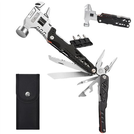 Marteau multifonction 18 en 1 - En acier au carbone de qualité supérieure - Avec sac de rangement - Pour camping