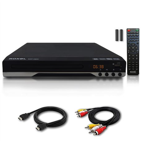 Roxel Lecteur DVD RDP-S600 avec câble HDMI et câble RCA inclus - Multi région - Port USB - Télécommande - Full HD - Fonction Sto