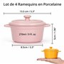 Winter Shore Mini Cocotte Individuelle de 270 ml en Porcelaine avec Couvercles & Poignées [Lot de 4] - Ramequin Four Empilable -