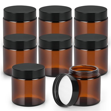 Winter Shore Pot Verre Ambré 120ml avec Couvercles Noirs (Lot de 8) - Pot A Bougie Vide - Petit Pot Vide Cosmétiques