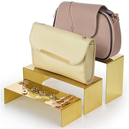 Winter Shore Présentoirs Élégants Plaqués Or - Supports Plateau Dore à Trois Niveaux pour Vitrine de Sacs à Main - Presentoir Bi