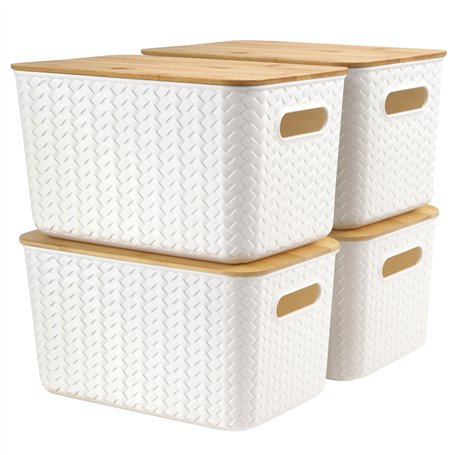 Winter Shore Grandes Panier Rangement avec Couvercle en Bambou (Lot de 4) - Boite Rangement Salle de Bain