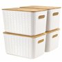 Winter Shore Grandes Panier Rangement avec Couvercle en Bambou (Lot de 4) - Boite Rangement Salle de Bain