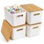 Winter Shore Grandes Panier Rangement avec Couvercle en Bambou (Lot de 4) - Boite Rangement Salle de Bain, Bureau - Grande Boite