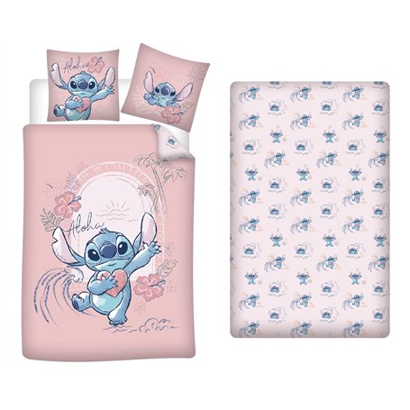 AYMAX Parure de Lit Stitch 3 Pièces Rose
