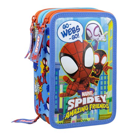 L'ERBAVOGLIO - SPIDEY - Trousse scolaire 3 fermetures éclair originale SPIDEY et ses amis fantastiques - SPIDERMAN - avec 44 piè