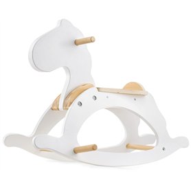 Mamabrum Cheval à Bascule en Bois - Jouet Balançoire Blanc Classique pour Enfants 1+ an, Design Minimaliste, Siège Sécurisé 70 c Mamabrum Cheval à Bascule en Bois - Jouet Balançoire Blanc Classique pour Enfants 1+ an