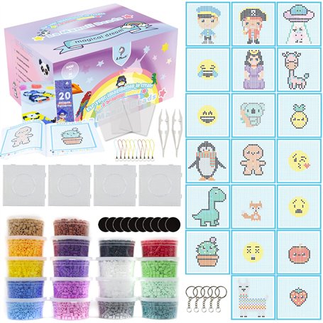 La Manuli Lot de 9000 perles à repasser | 20 motifs Accessoires | Perles à emboîter dans boîte de rangement | 18 couleurs | Perl