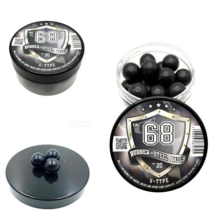 20 pcs RUBBER-STEEL BALLS in .68 Cal. Billes Caoutchouc-Acier de Calibre 68 - Paintballs for Self Home Defense Training Pistols
