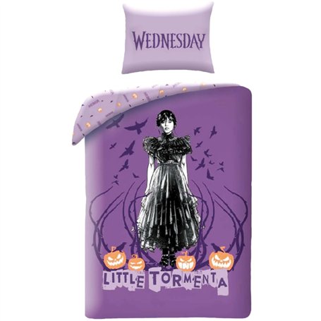 Halantex WEDNESDAY Mercredi LITTLE TORMENTA Housse de couette 140 x 200 cm avec taie d'oreiller 70 x 90 cm - 100 % coton multico
