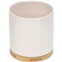 KOTARBAU® Pot de fleurs cylindrique en céramique Blanc Ø 13 cm avec base en bambou, Pot décoratif pour plantes d'intérieur et d'