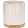 KOTARBAU® Pot de fleurs cylindrique en céramique Blanc Ø 13 cm avec base en bambou, Pot décoratif pour plantes d'intérieur et d'