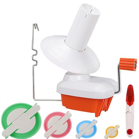 Enrouleur de pelote de fil - Avec poignée en métal et pince de table - Robuste - Avec machine à pompons - 4 tailles + 1 paire de