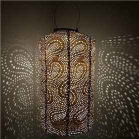 Lampion solaire avec motif - forme cylindrique - 20 l x 30 h - rose